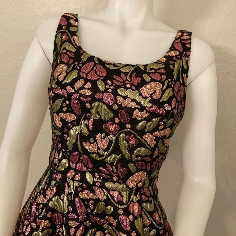 Free People Metallic Fit and Flare Jacquard Floral Dress Medium